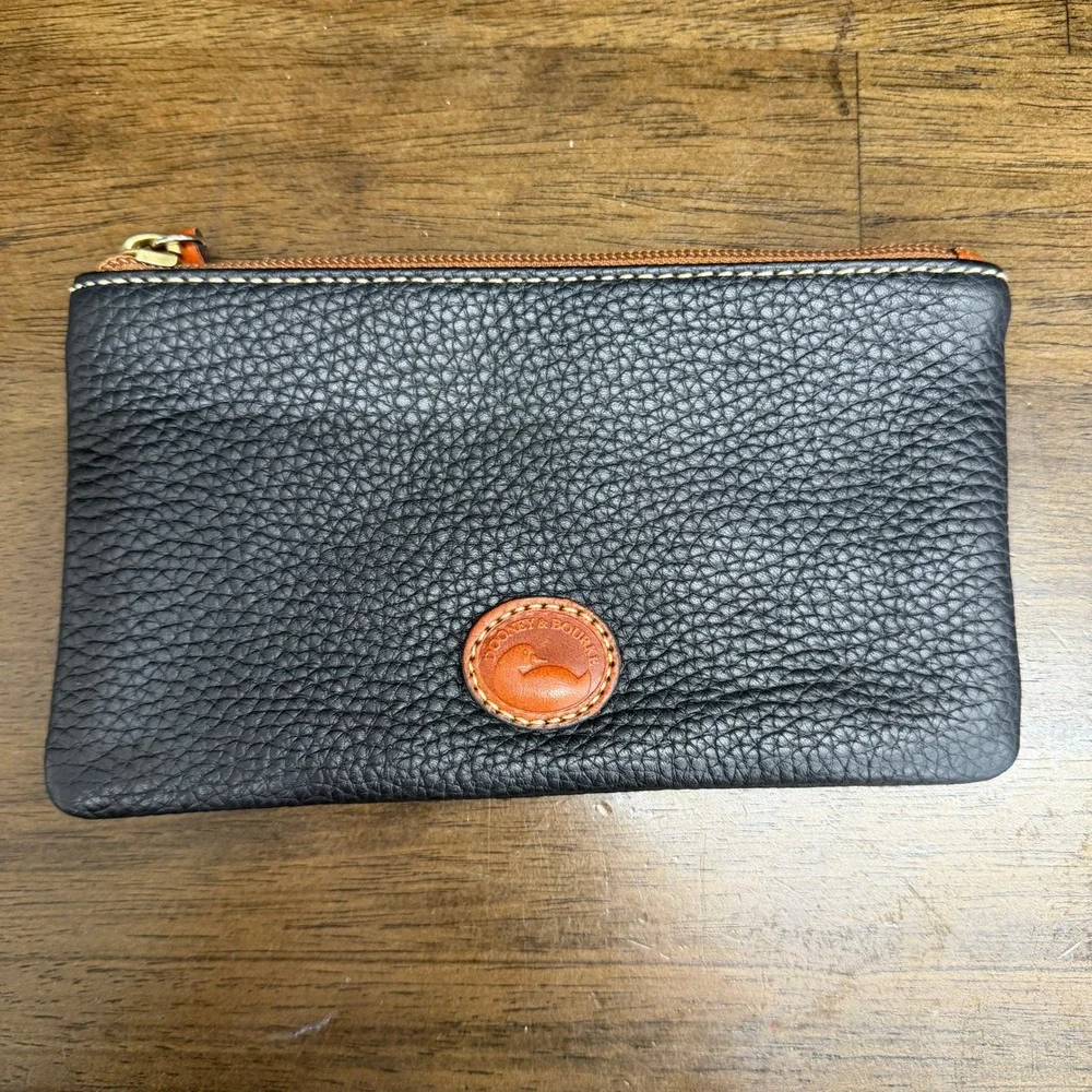 Dooney & Bourke Pebbled Coin Pouch Women Small Black Leather ID Window Zippered